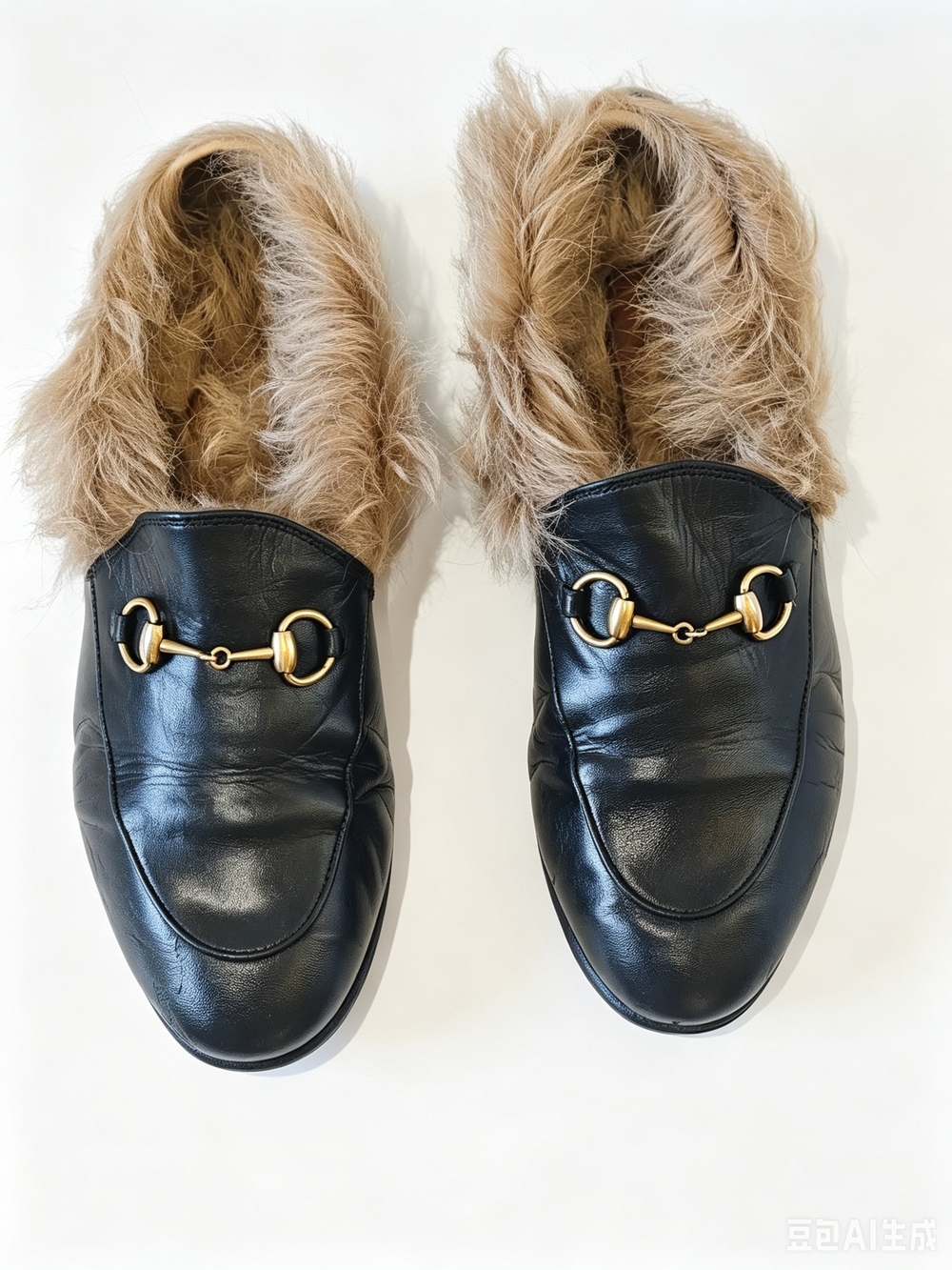 GUcci  Black Leather Loafers with Gold Hardware